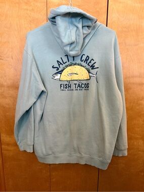 Salty Crew Light Blue Fish Tacos Pullover Hoodie Size Men XL